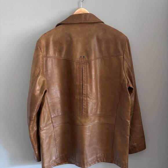 90s Camel Brown Leather Jacket - Picture 7 of 12